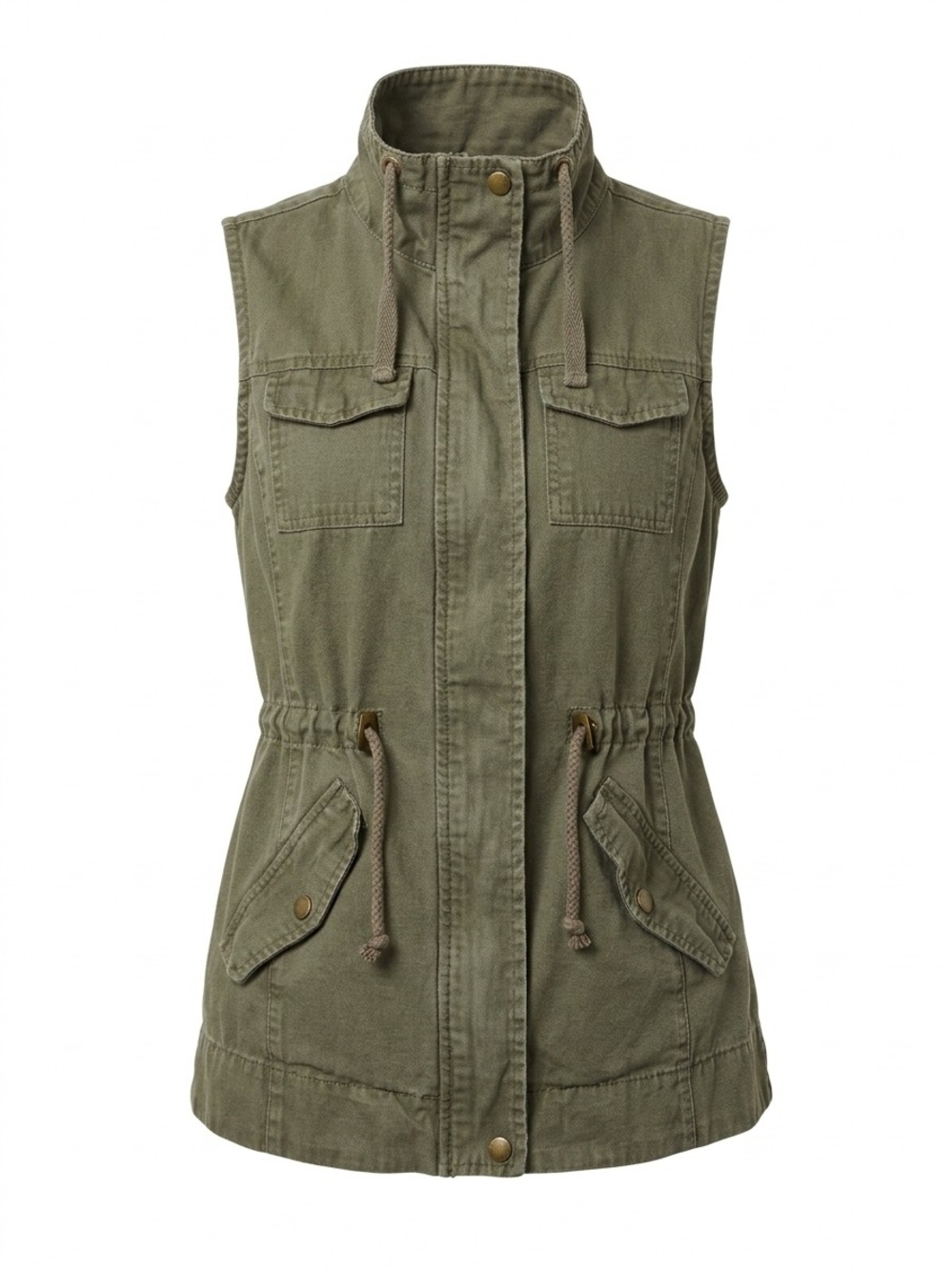 American Rag Cie Olive Green Utility Vest Cargo Military Drawstring Cinch Y2K XS